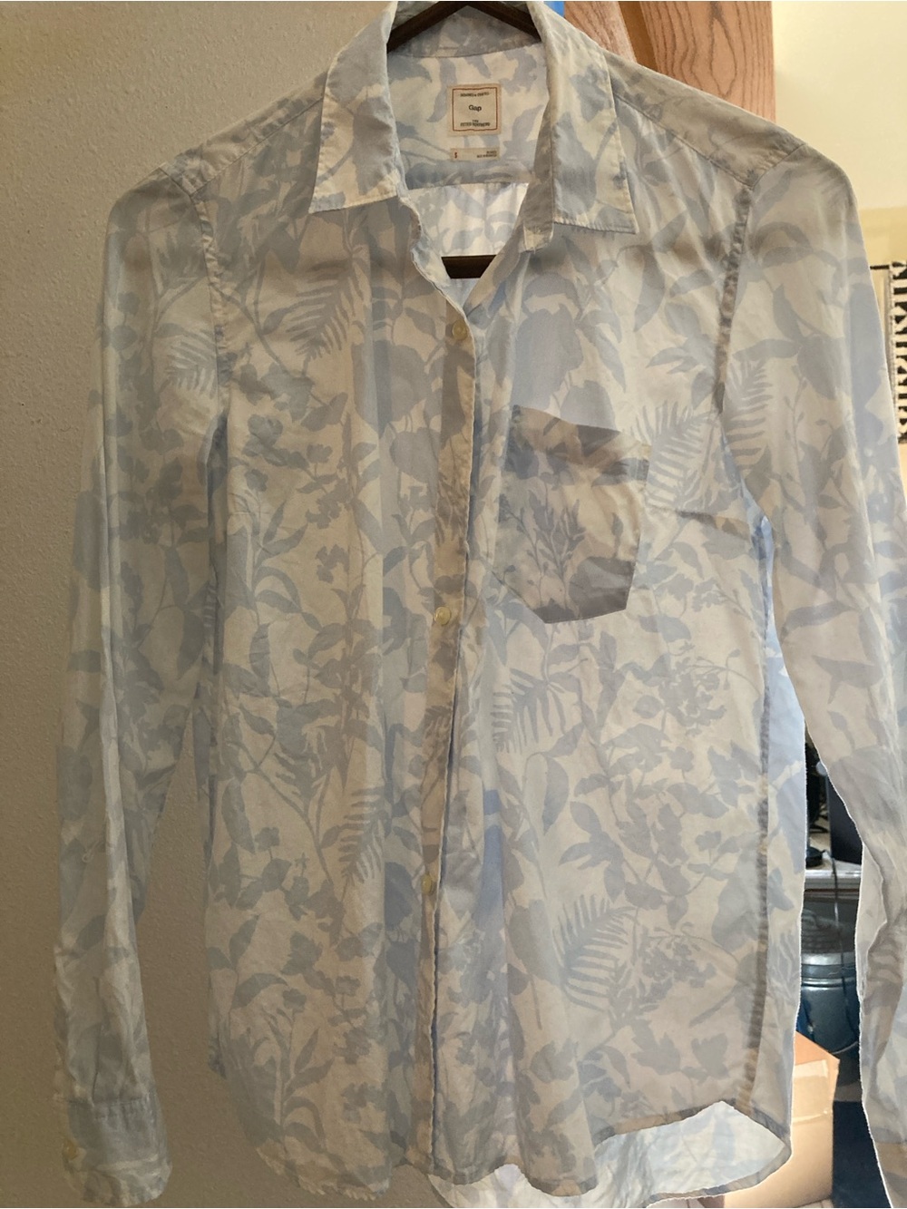 GAP Light Blue Floral-Print Button-Down Shirt